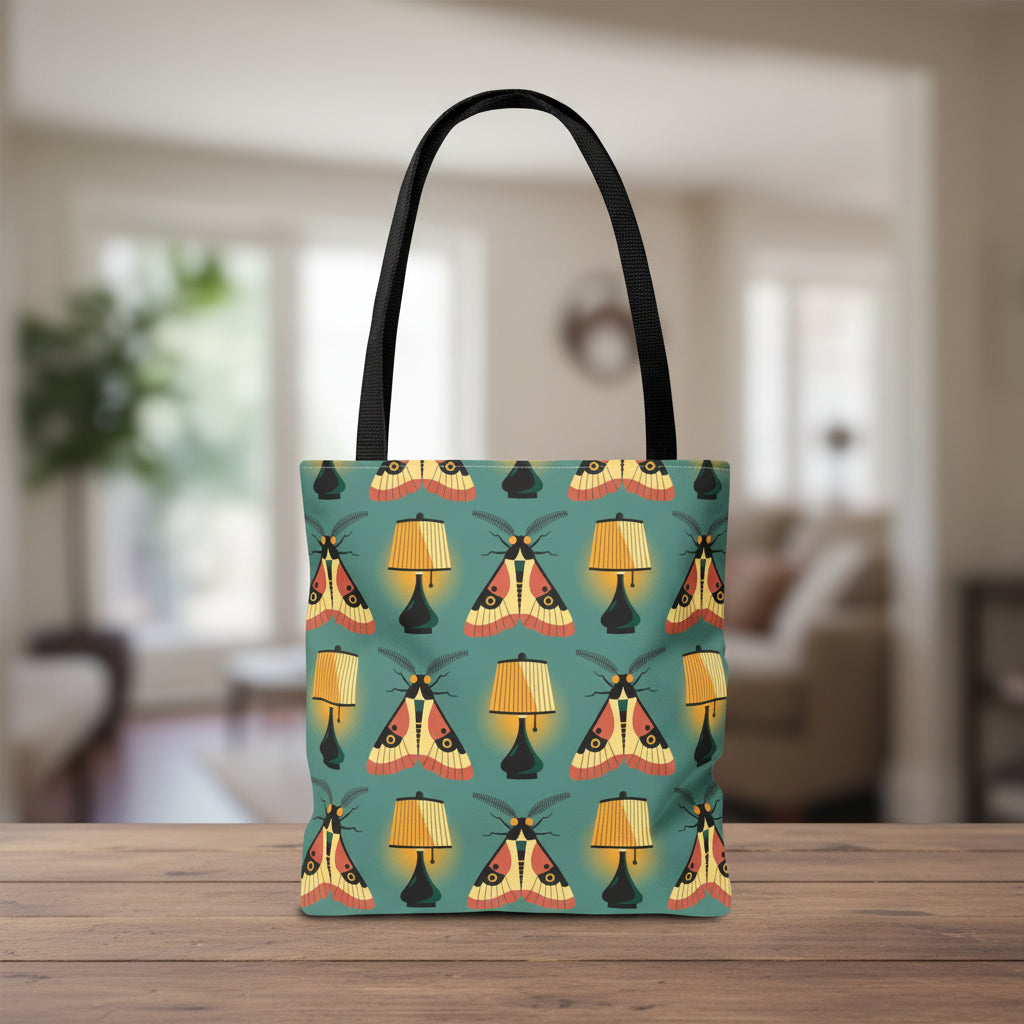 Moth Loves Lamp 13"x13" Tote Bag