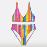 Watercolor Stripe High-waisted Bikini Set