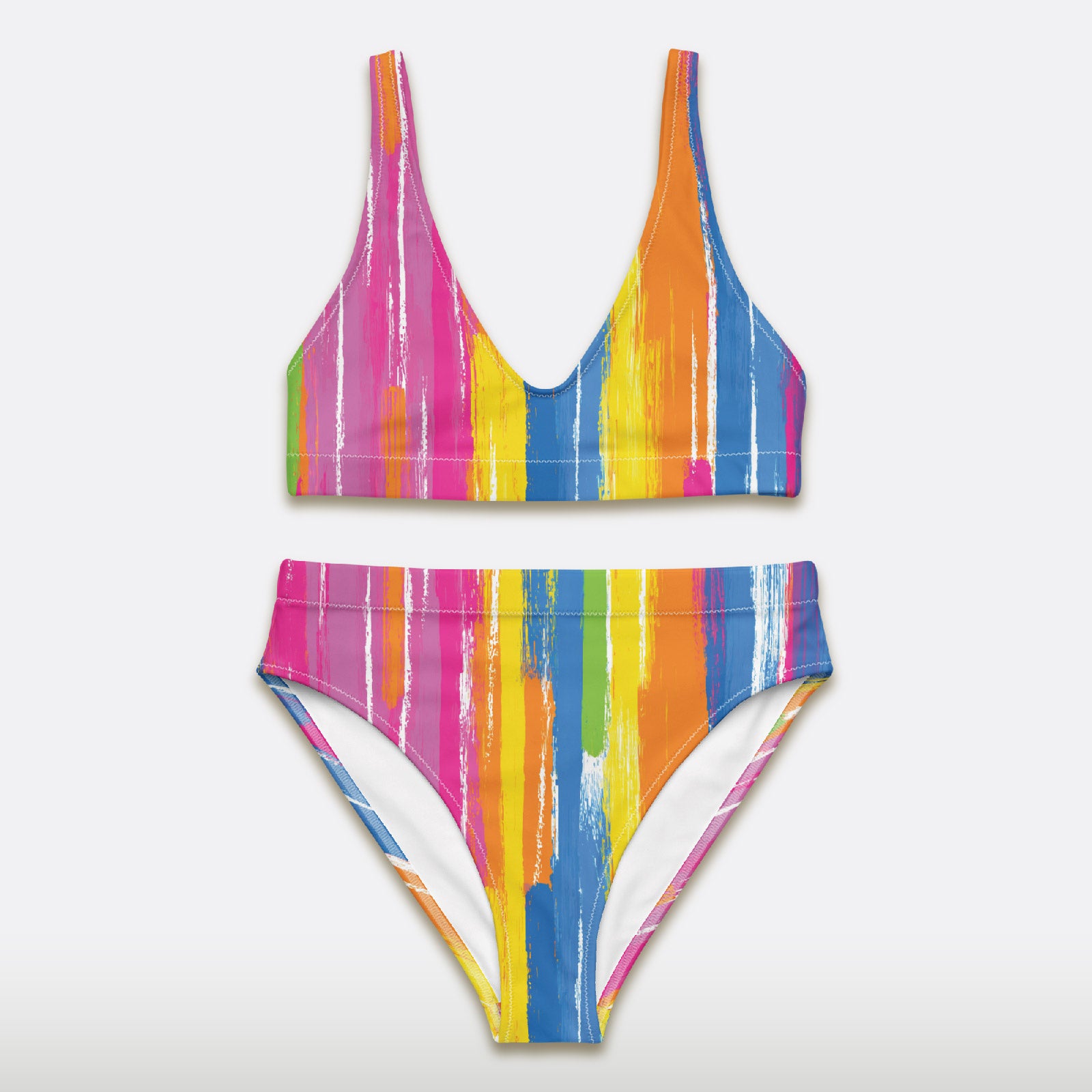 Watercolor Stripe High-waisted Bikini Set
