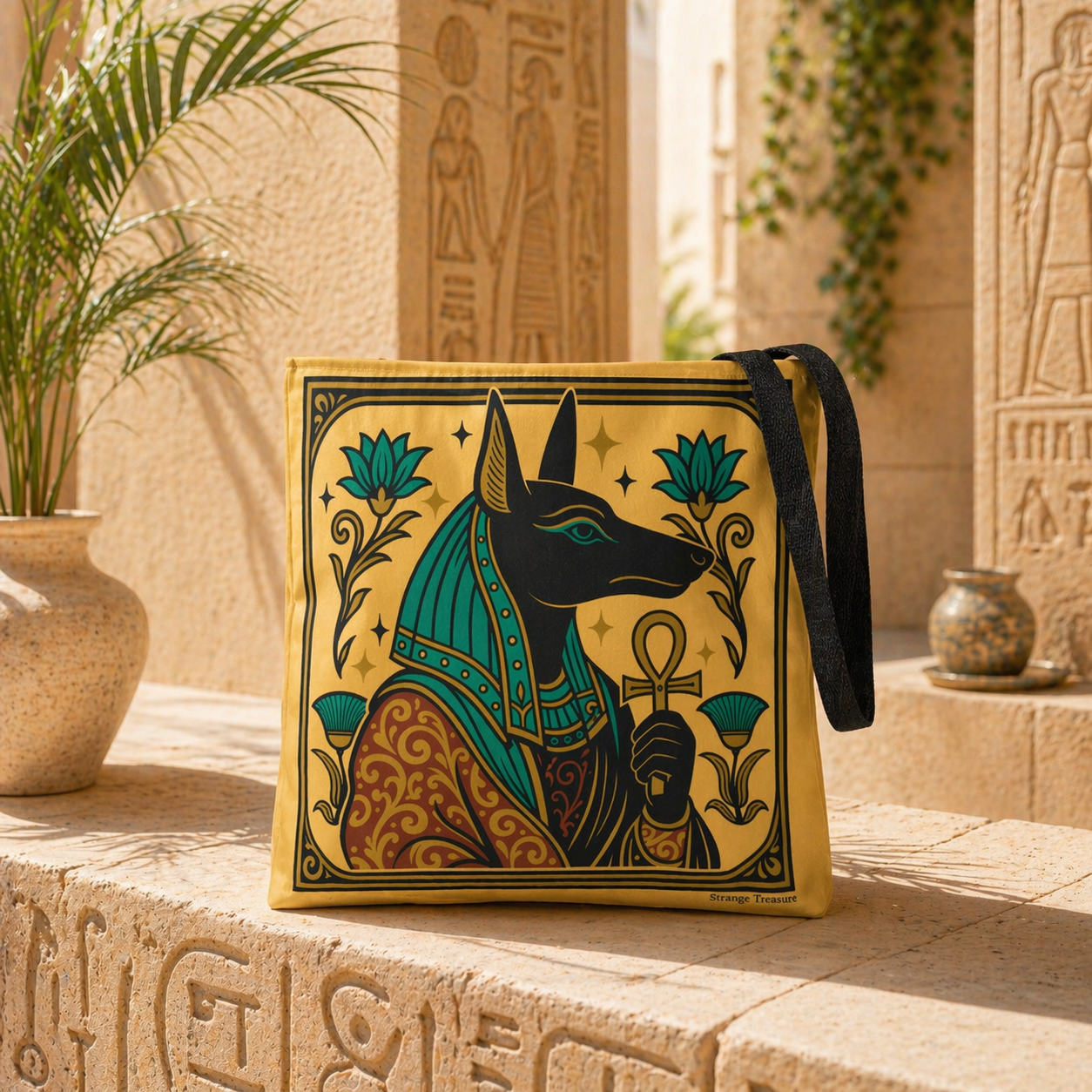 Egyptian Anubis & Papyrus 16"x16" Tote Bag