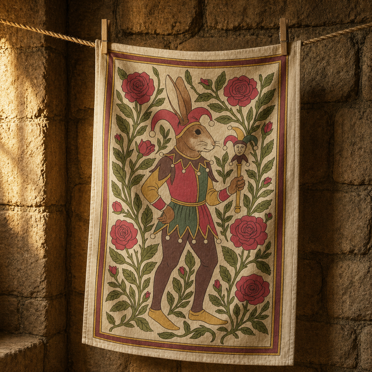 Jester Rabbit Tapestry Tea Towel