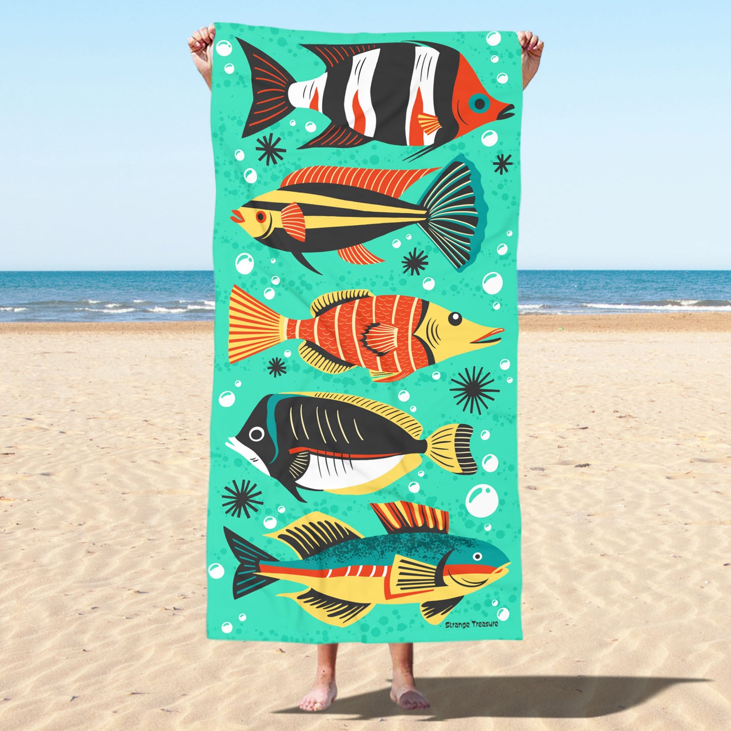 Mid-Mod Tropical Fish Beach Towel