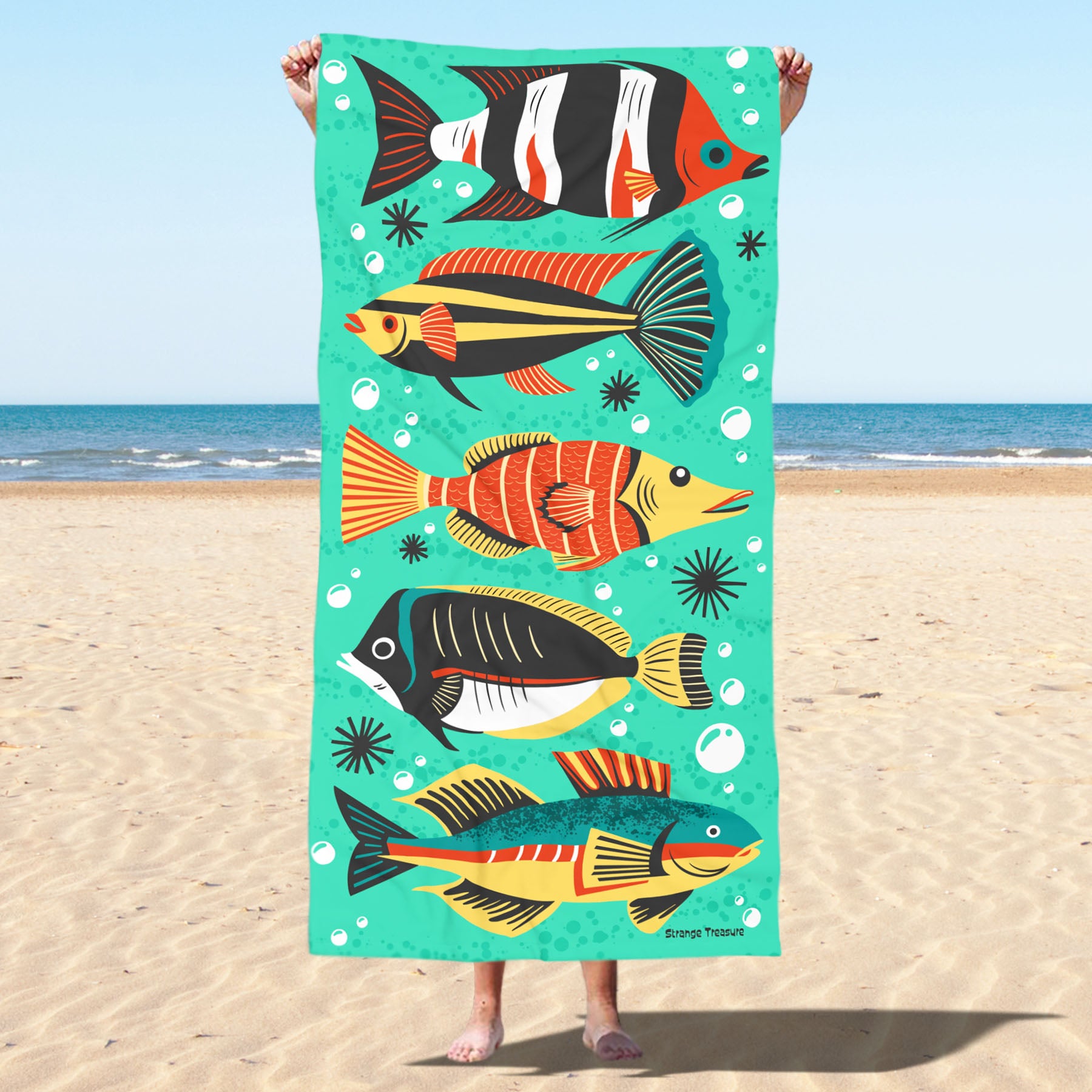 Mid-Mod Tropical Fish Beach Towel