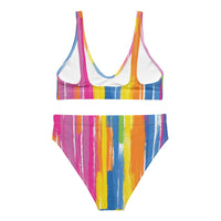 Watercolor Stripe High-waisted Bikini Set