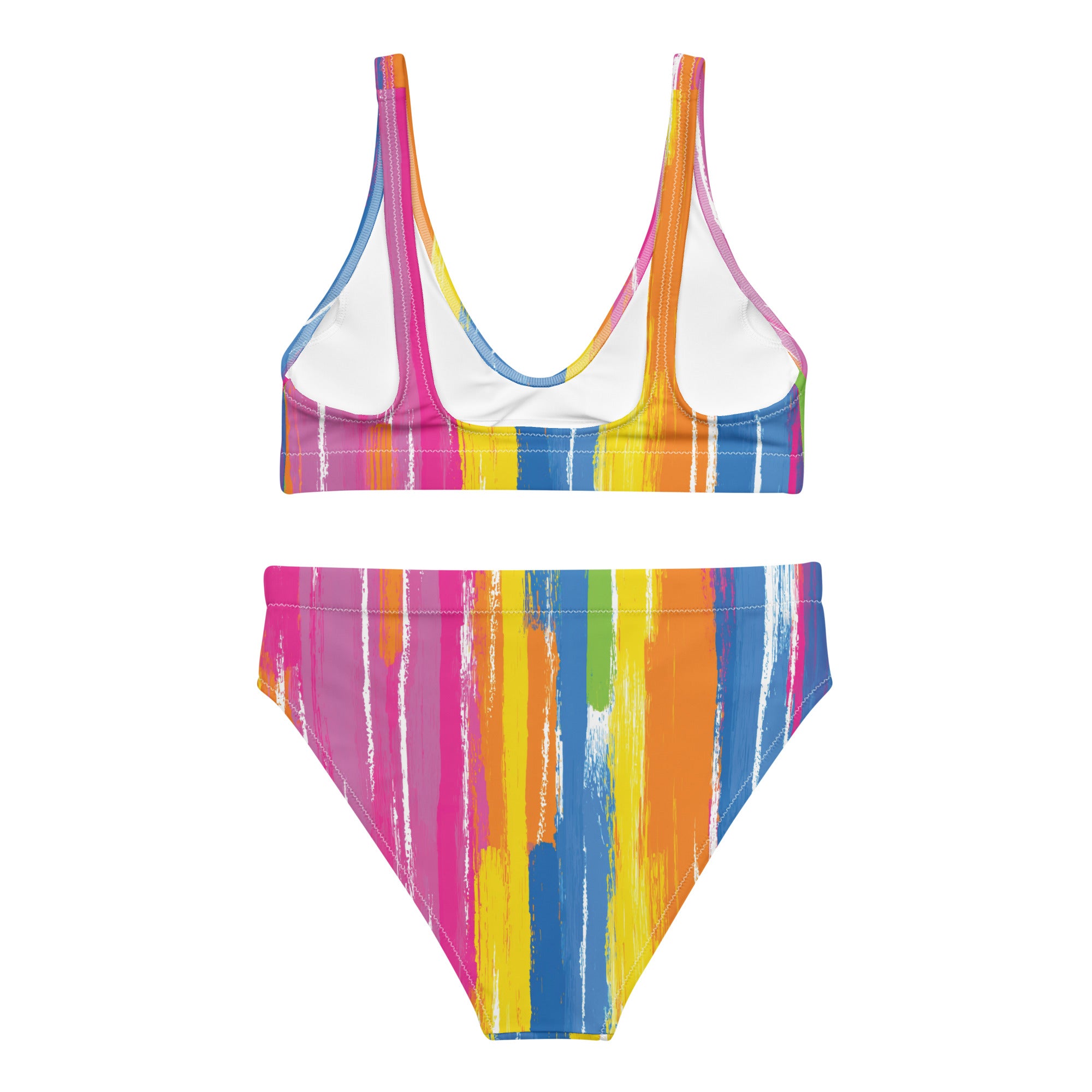 Watercolor Stripe High-waisted Bikini Set