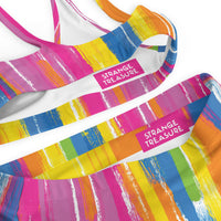 Watercolor Stripe High-waisted Bikini Set
