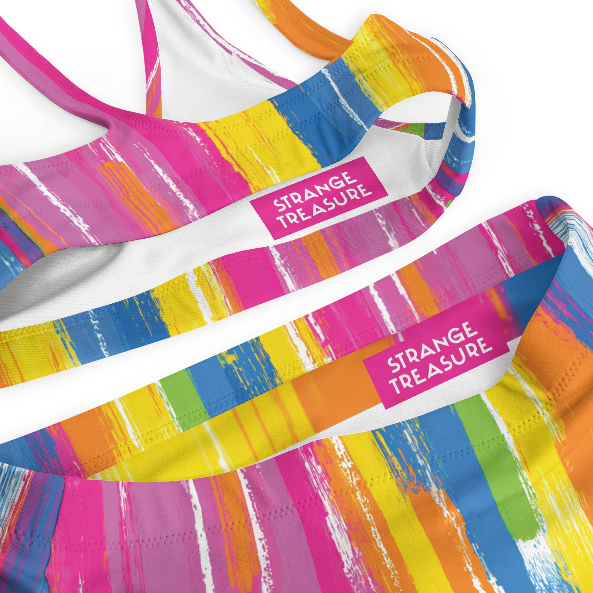 Watercolor Stripe High-waisted Bikini Set
