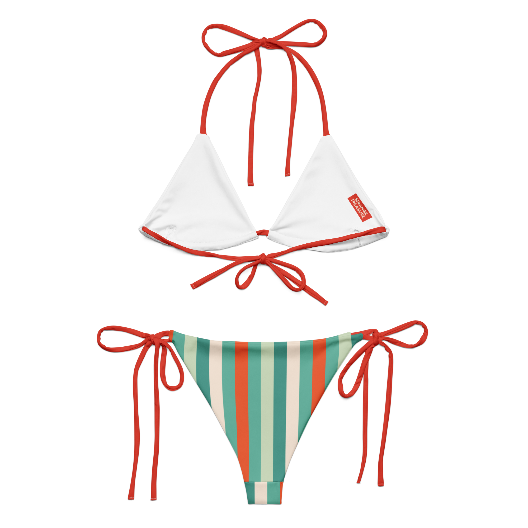 Retro Flowers & Stripe String Bikini Set