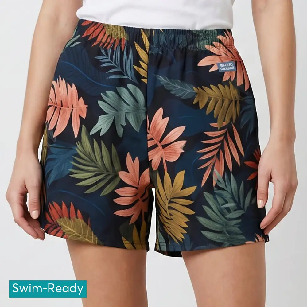 Leaf Motif Casual Long Shorts