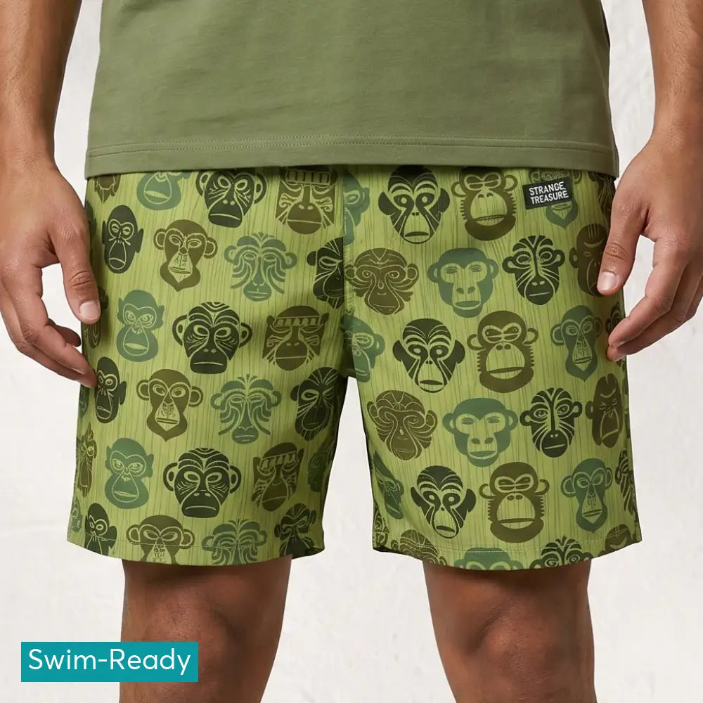 Monkey Stencil Casual Long Shorts