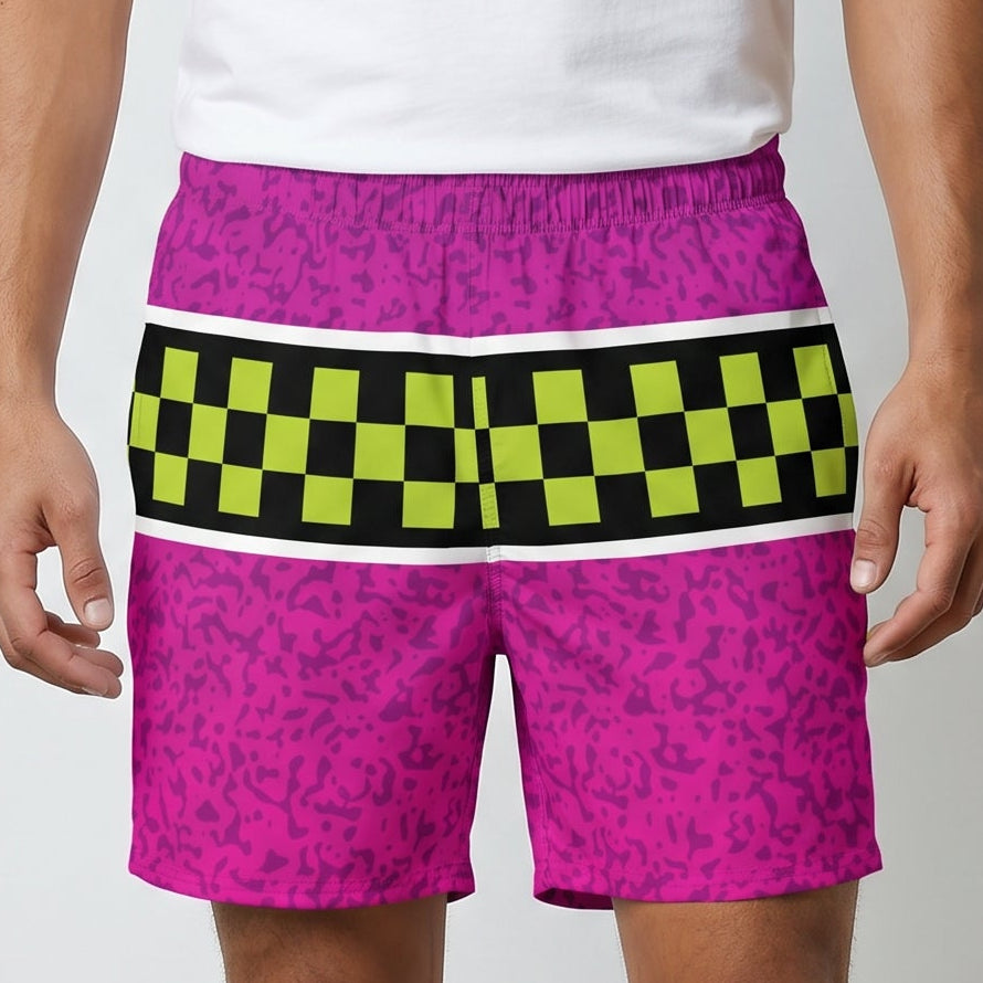 Checker Stripe Mens Swim Trunks